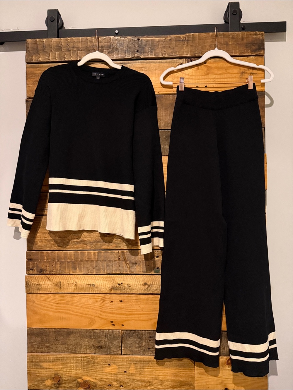 Frame Black & Cream Striped Knit Sweater Set